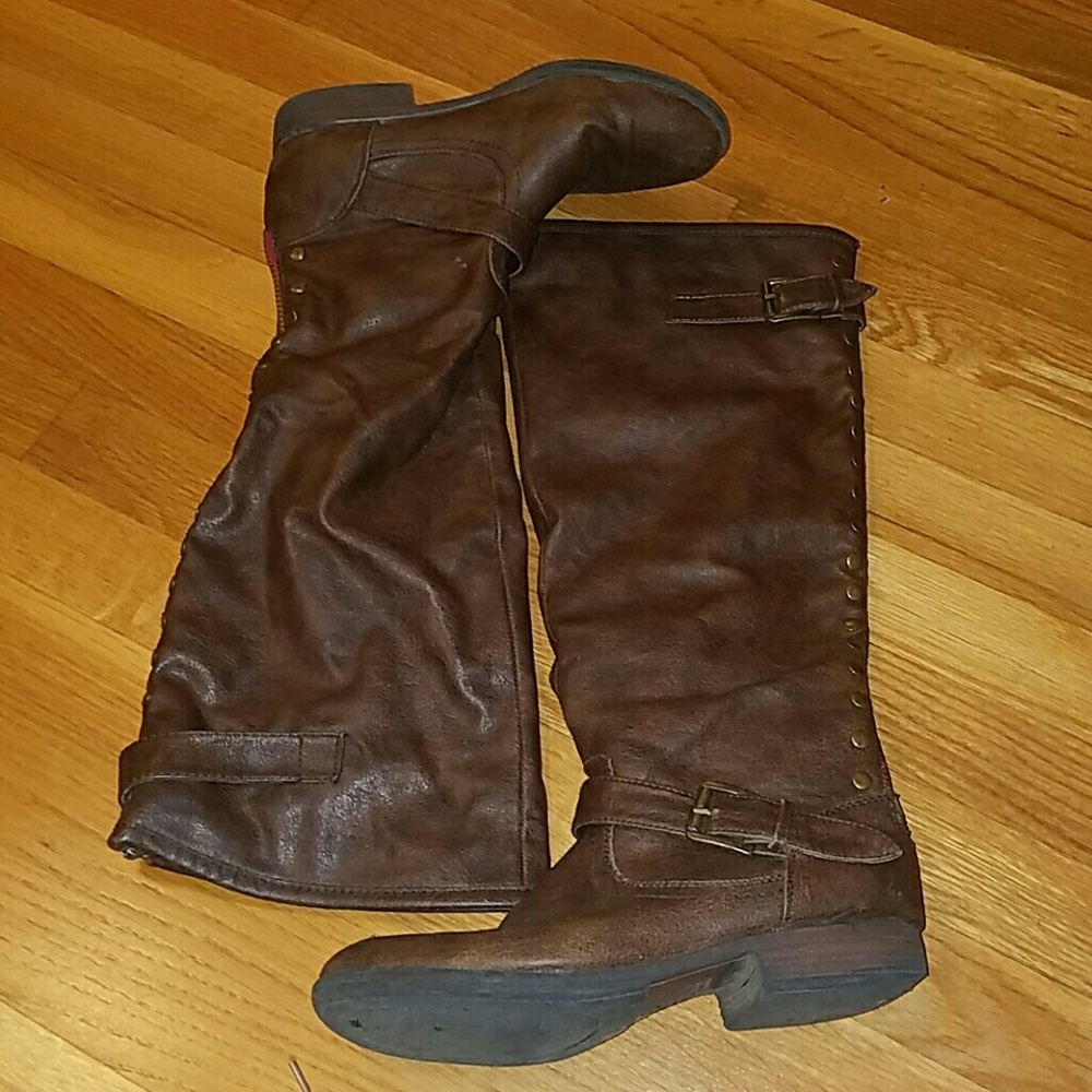 Red Zipper, studded riding boots